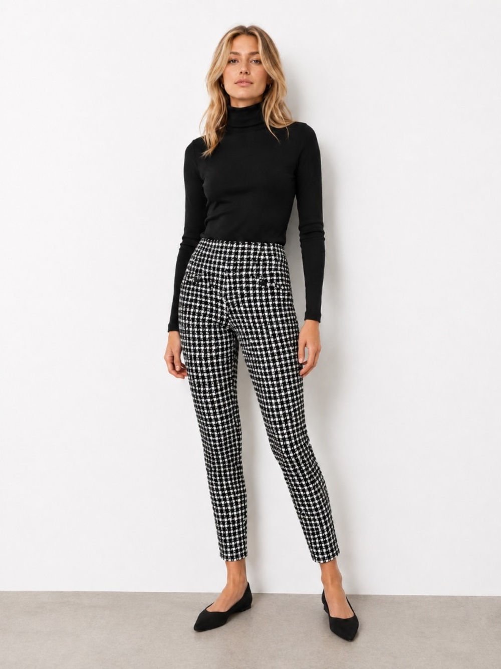 SOHO APPAREL Plaid Black White High Rise Stretch Knit Pull On Pant Size S EUC - Picture 2 of 7